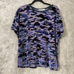 Free People We the Free Cammo velvet Tee Size S  Blue / blk Burnout Short Sleeve